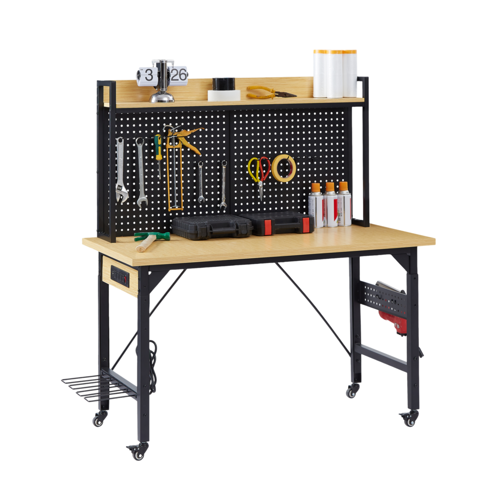 48 in. Heavy Duty Mobile Workbench with Pegboard, Outlet, Hooks & Shelf_4Dock